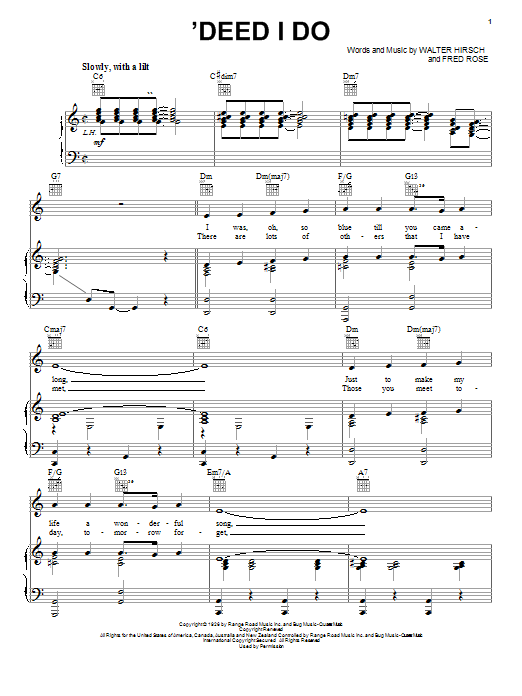 Download Diana Krall 'deed I Do Sheet Music and learn how to play Melody Line, Lyrics & Chords PDF digital score in minutes
