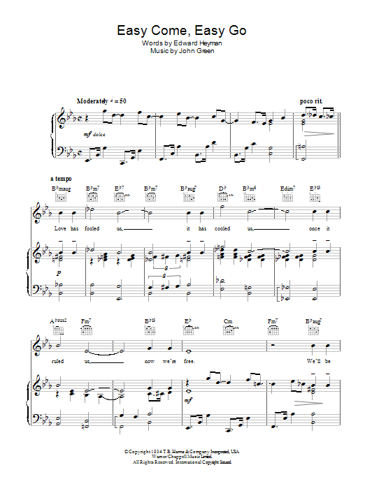 Download Diana Krall Easy Come, Easy Go Sheet Music and learn how to play Piano, Vocal & Guitar (Right-Hand Melody) PDF digital score in minutes