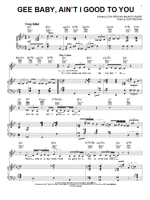 Download Diana Krall Gee Baby, Ain't I Good To You Sheet Music and learn how to play Piano, Vocal & Guitar (Right-Hand Melody) PDF digital score in minutes