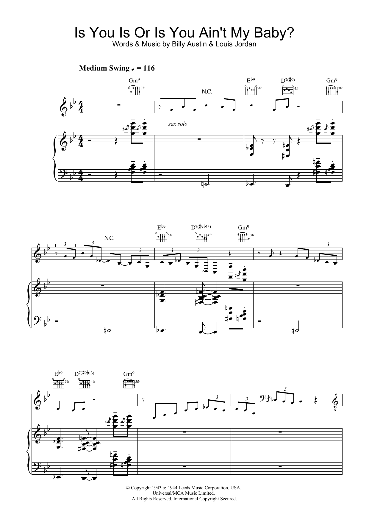 Download Diana Krall Is You Is Or Is You Ain't My Baby? Sheet Music and learn how to play Tenor Saxophone PDF digital score in minutes