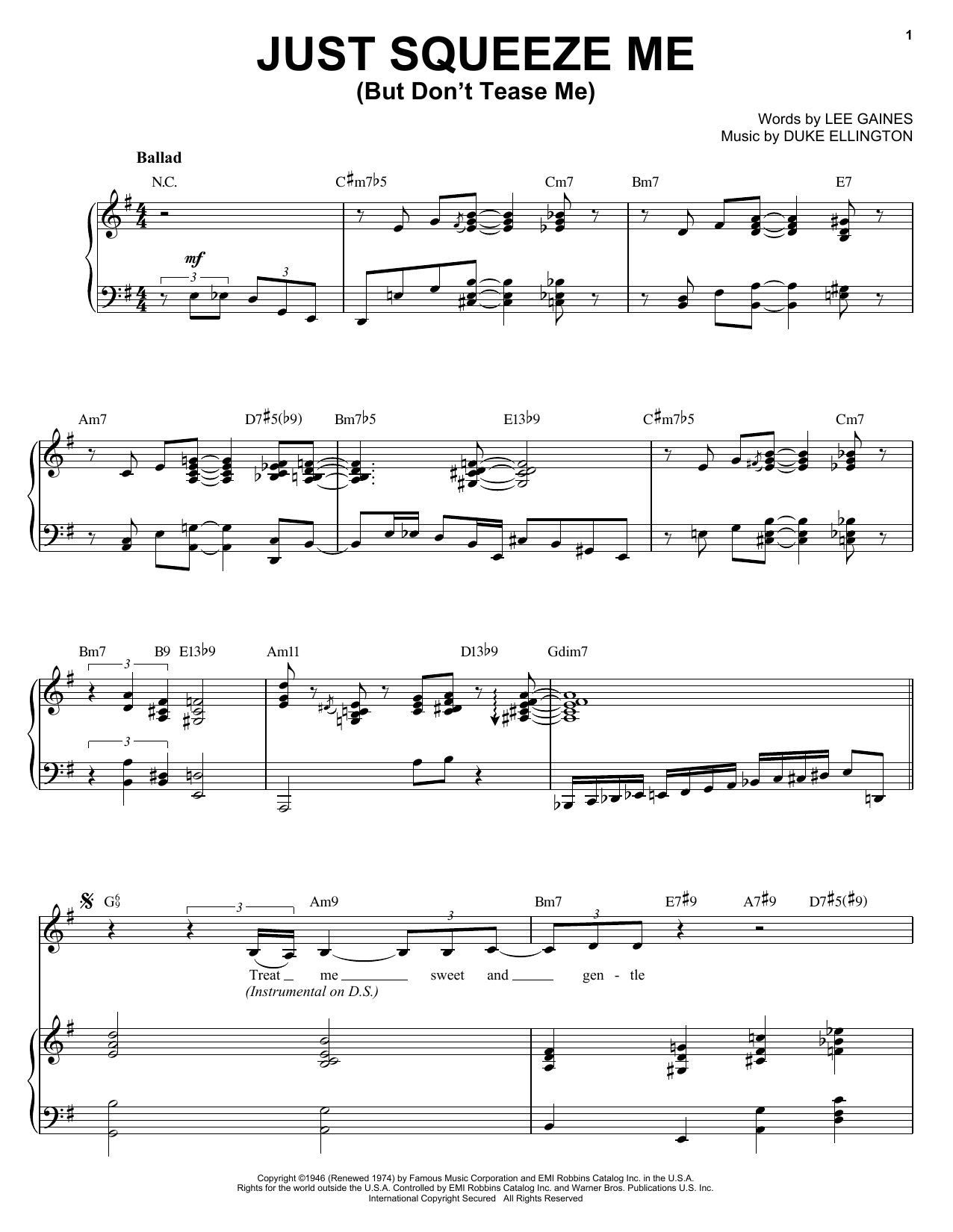 Download Diana Krall Just Squeeze Me (But Don't Tease Me) Sheet Music and learn how to play Piano, Vocal & Guitar (Right-Hand Melody) PDF digital score in minutes