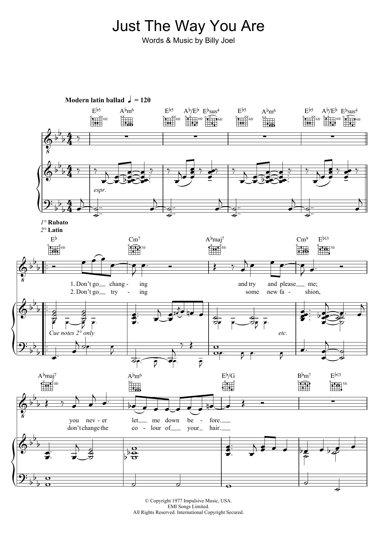 Download Diana Krall Just The Way You Are Sheet Music and learn how to play Melody Line, Lyrics & Chords PDF digital score in minutes