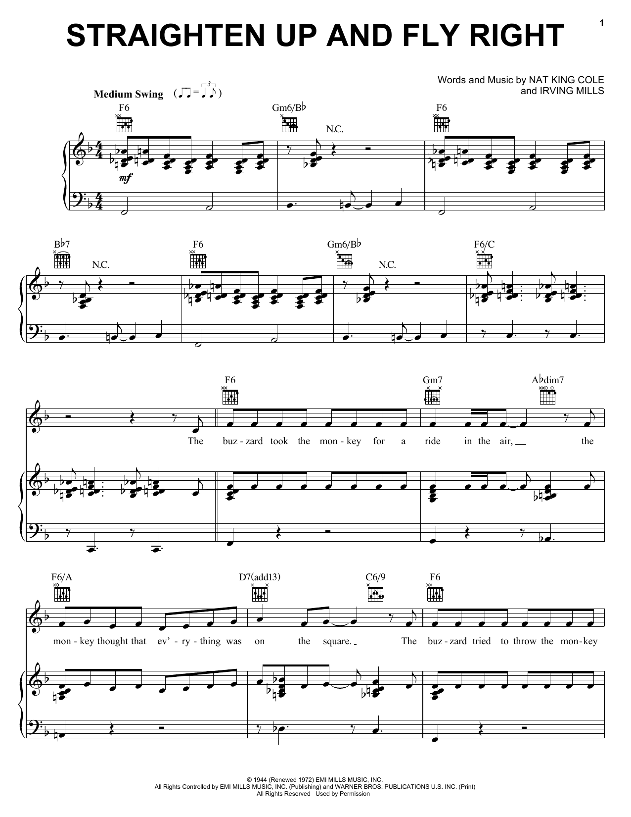 Download Diana Krall Straighten Up And Fly Right Sheet Music and learn how to play Piano, Vocal & Guitar (Right-Hand Melody) PDF digital score in minutes