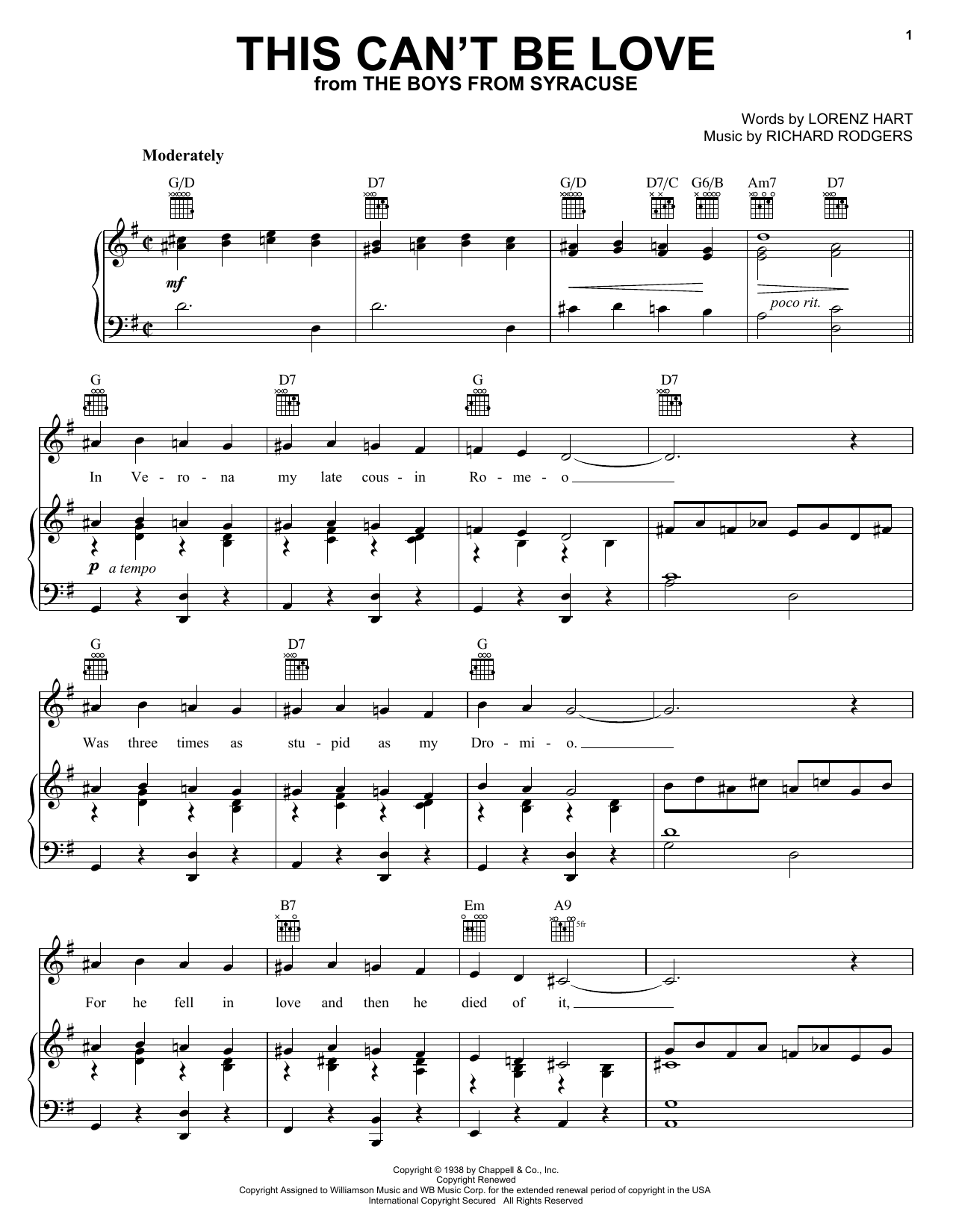 Download Diana Krall This Can't Be Love Sheet Music and learn how to play Piano, Vocal & Guitar (Right-Hand Melody) PDF digital score in minutes