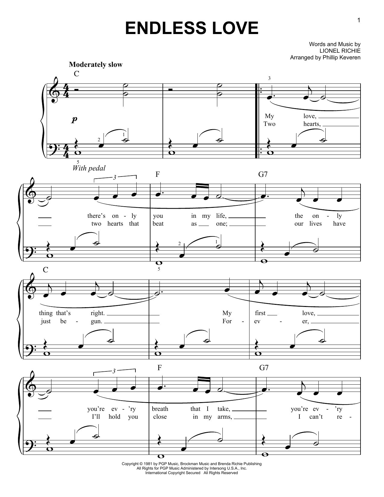 Download Diana Ross & Lionel Richie Endless Love (arr. Phillip Keveren) Sheet Music and learn how to play Easy Piano PDF digital score in minutes