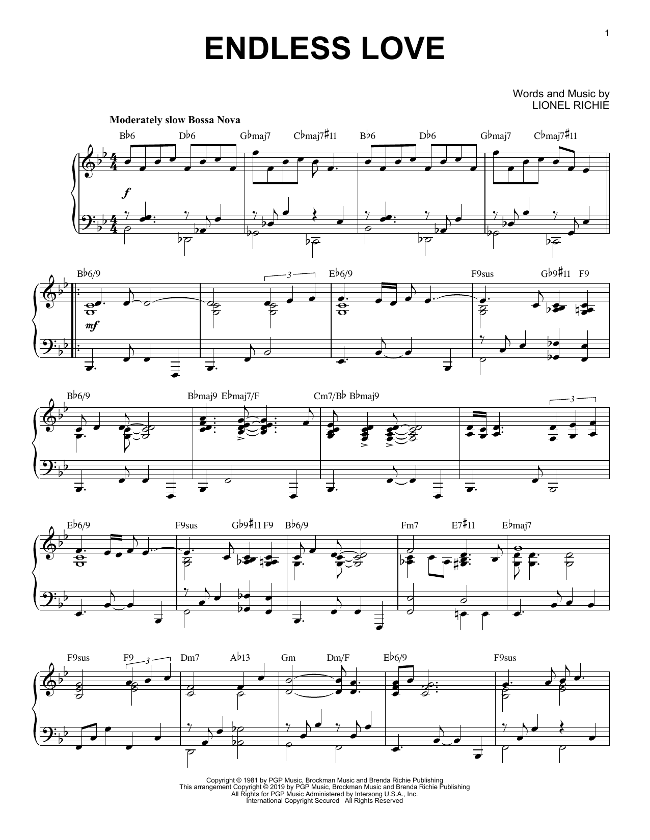 Download Diana Ross & Lionel Richie Endless Love [Jazz version] Sheet Music and learn how to play Piano Solo PDF digital score in minutes