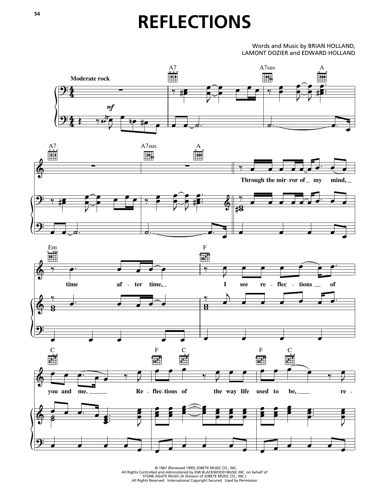 Download Diana Ross & The Supremes Reflections Sheet Music and learn how to play Piano, Vocal & Guitar Chords (Right-Hand Melody) PDF digital score in minutes