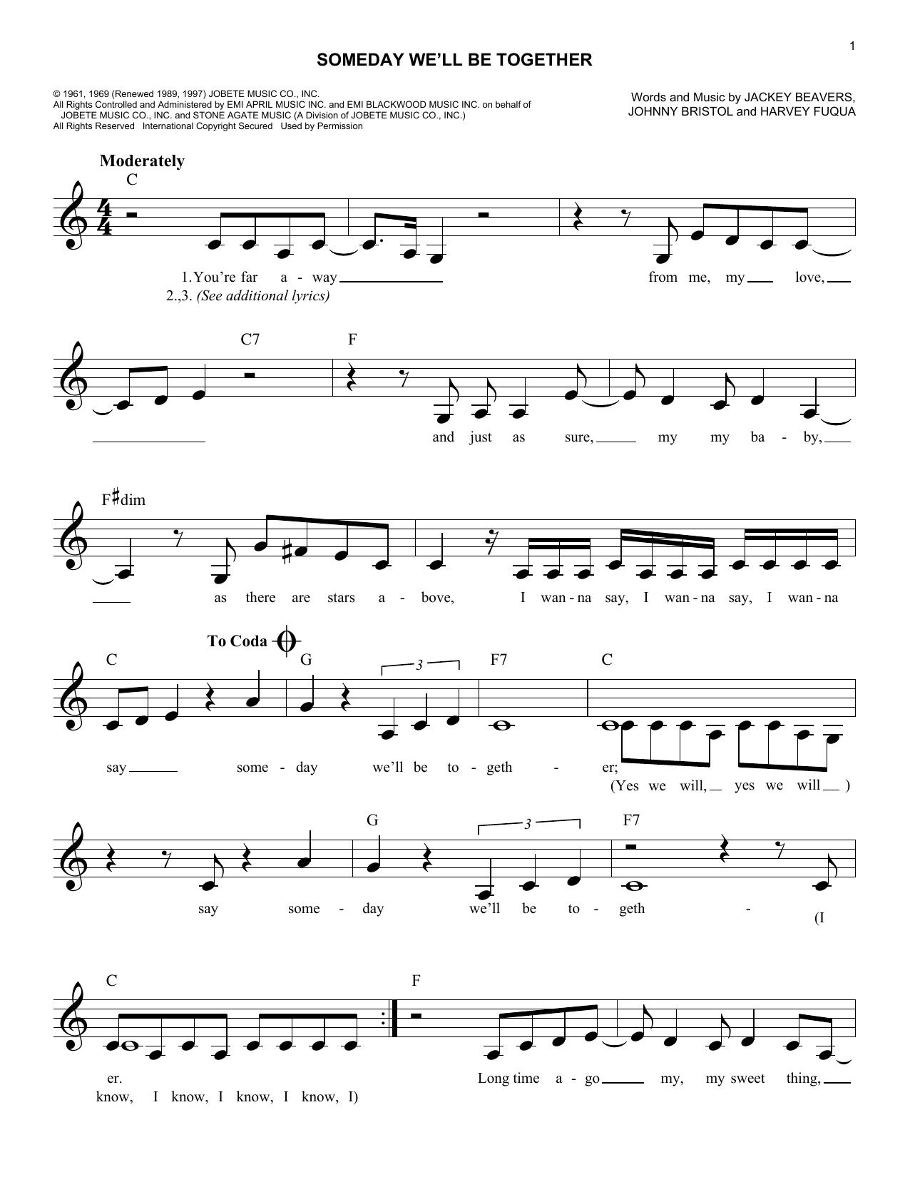 Download Diana Ross & The Supremes Someday We'll Be Together Sheet Music and learn how to play Lead Sheet / Fake Book PDF digital score in minutes