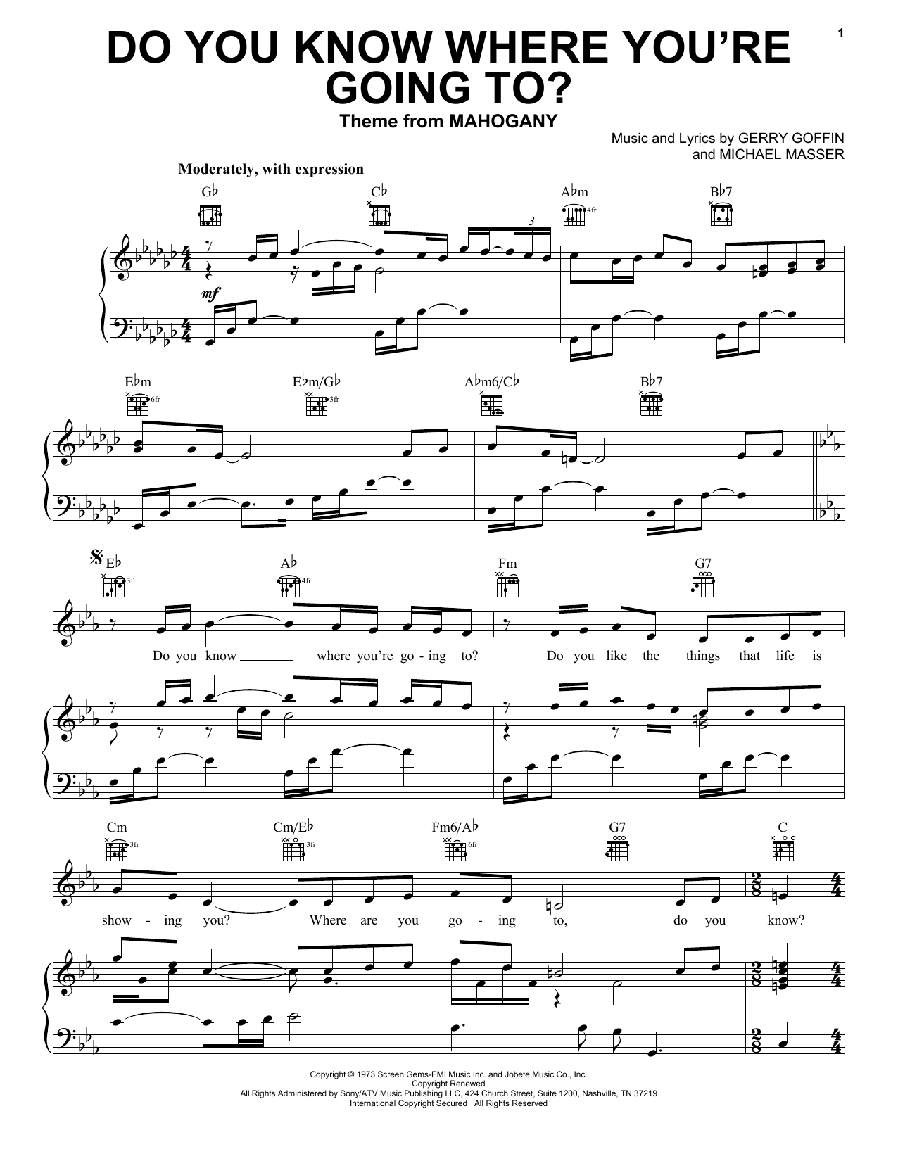 Download Diana Ross Do You Know Where You're Going To? Sheet Music and learn how to play Easy Piano PDF digital score in minutes
