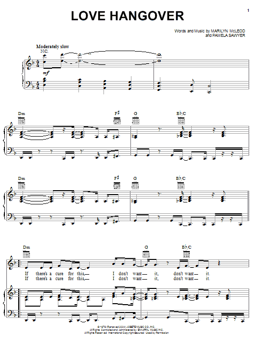 Download Diana Ross Love Hangover Sheet Music and learn how to play Piano, Vocal & Guitar (Right-Hand Melody) PDF digital score in minutes