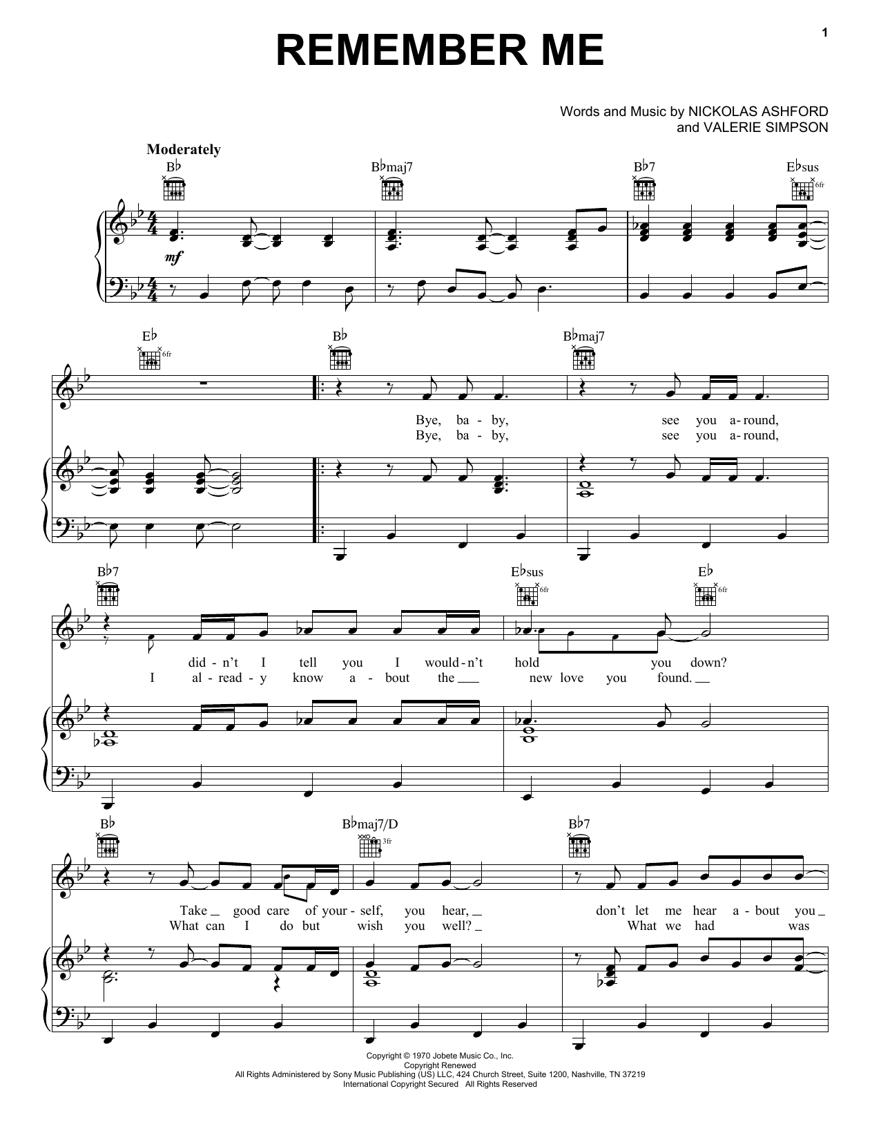 Download Diana Ross Remember Me Sheet Music and learn how to play Piano, Vocal & Guitar Chords (Right-Hand Melody) PDF digital score in minutes