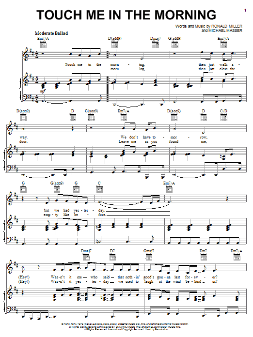Download Diana Ross Touch Me In The Morning Sheet Music and learn how to play Melody Line, Lyrics & Chords PDF digital score in minutes