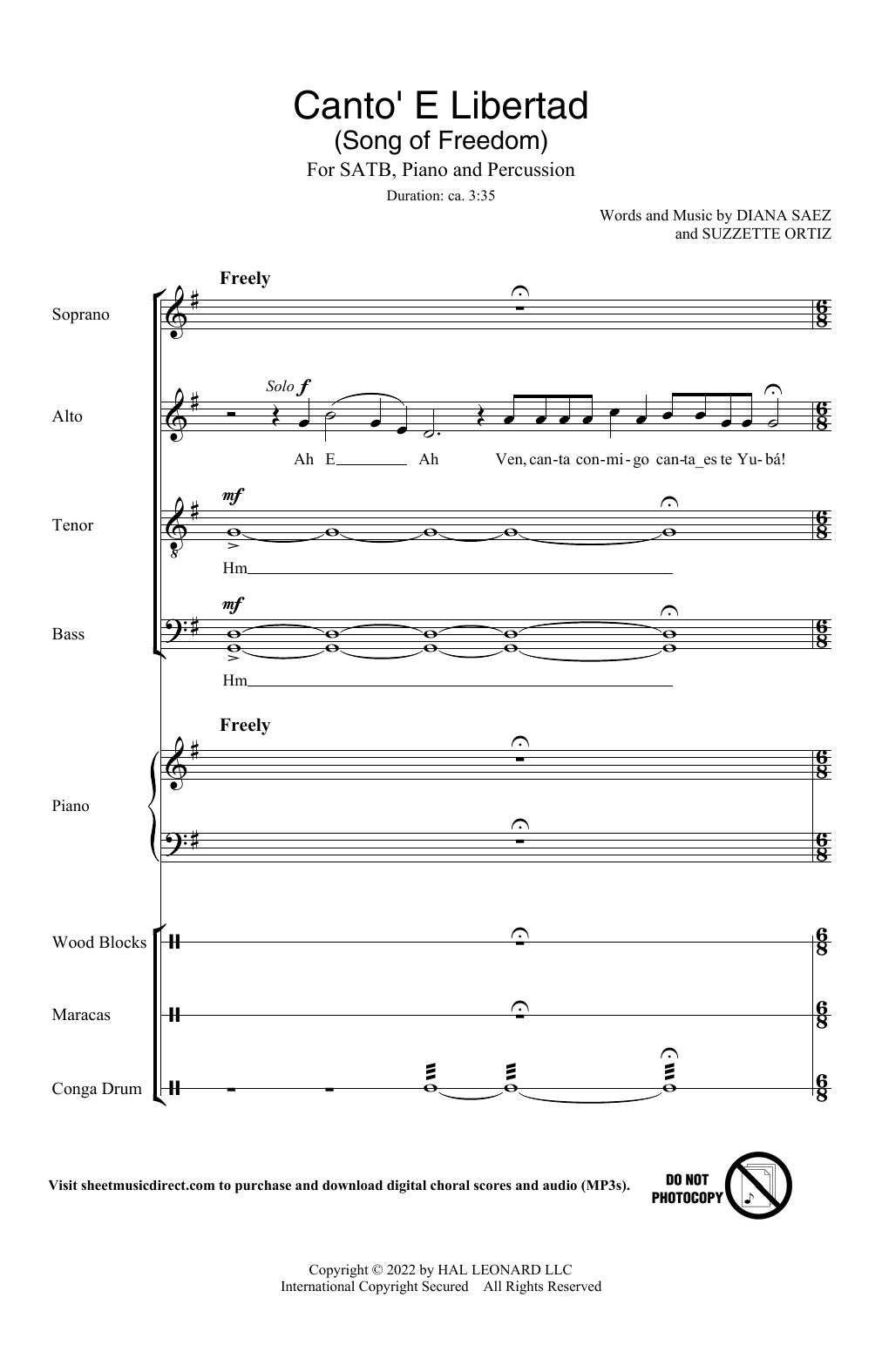 Download Diana Saez & Suzzette Ortiz Canto' E Libertad (Song of Freedom) Sheet Music and learn how to play SATB Choir PDF digital score in minutes