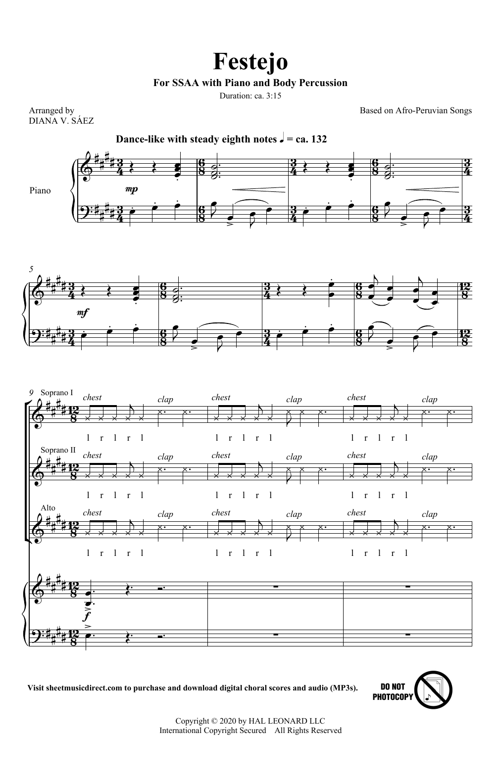 Download Diana Saez Festejo Sheet Music and learn how to play SSA Choir PDF digital score in minutes