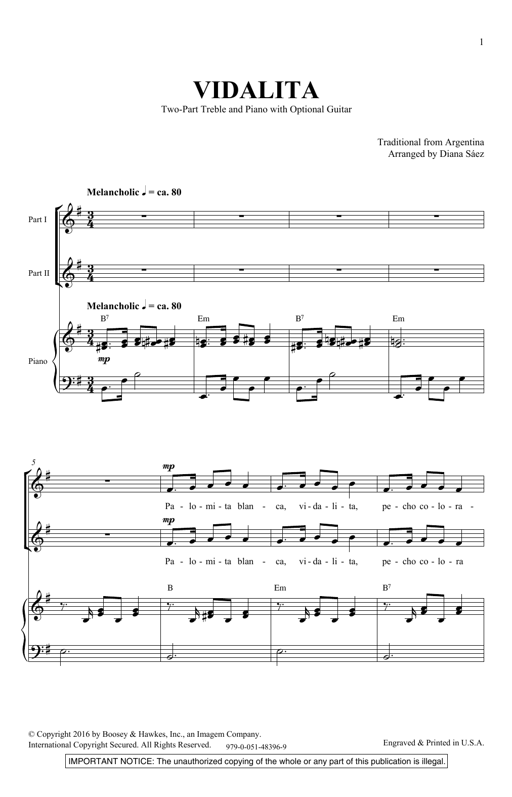 Download Diana Saez Vidalita Sheet Music and learn how to play 2-Part Choir PDF digital score in minutes