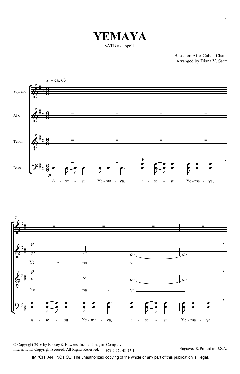 Download Diana Saez Yemaya Sheet Music and learn how to play SATB Choir PDF digital score in minutes