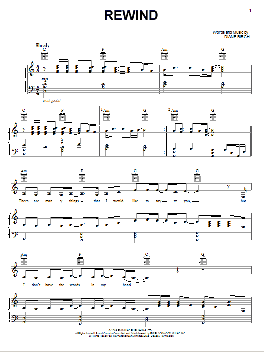 Download Diane Birch Rewind Sheet Music and learn how to play Piano, Vocal & Guitar (Right-Hand Melody) PDF digital score in minutes