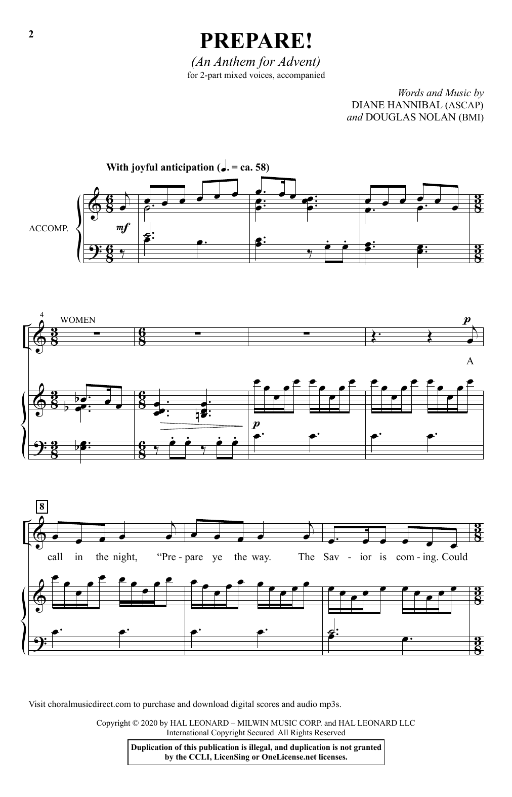 Download Diane Hannibal & Douglas Nolan Prepare! (An Anthem For Advent) Sheet Music and learn how to play 2-Part Choir PDF digital score in minutes