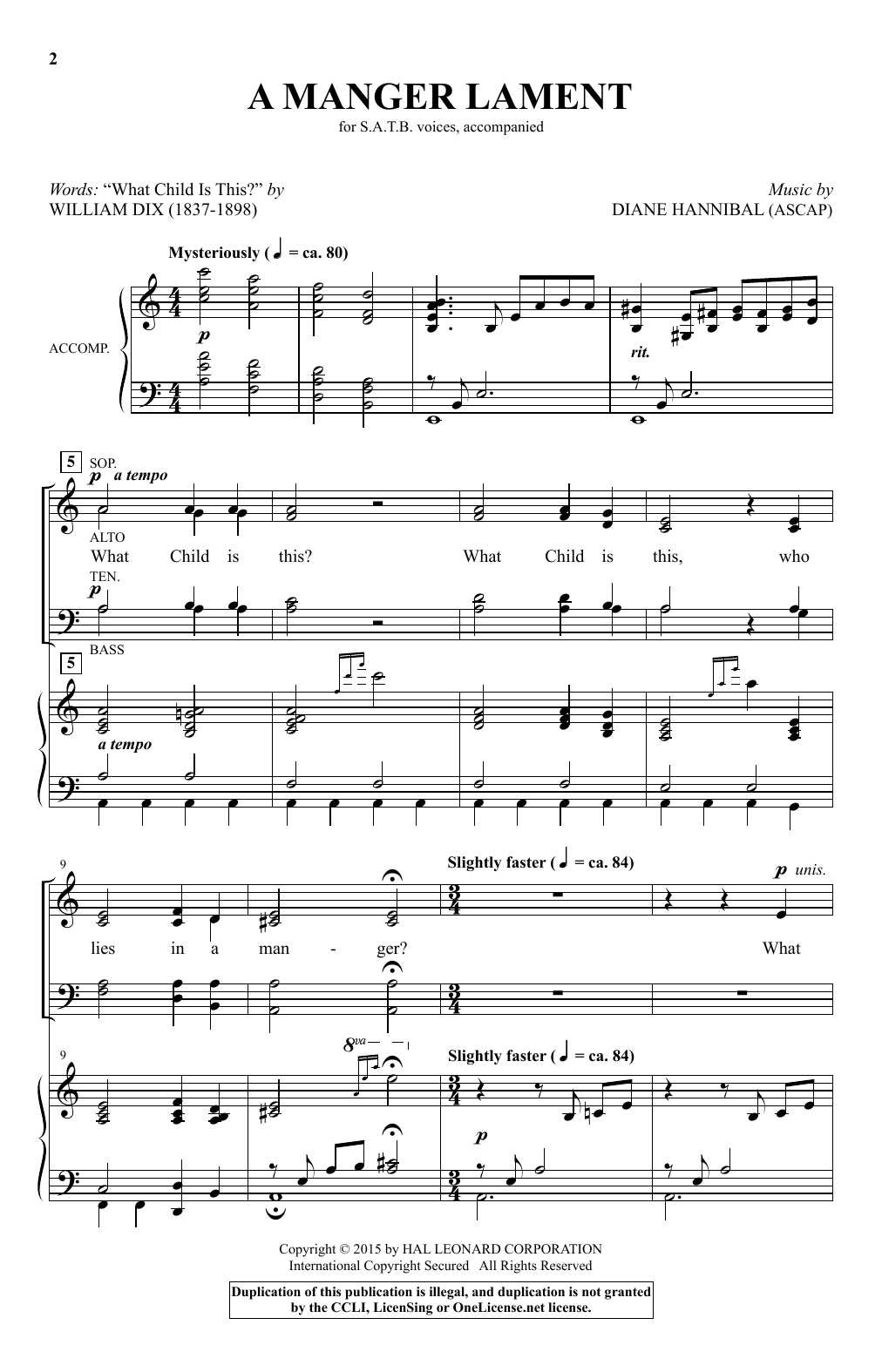 Download Diane Hannibal A Manger Lament Sheet Music and learn how to play SATB PDF digital score in minutes