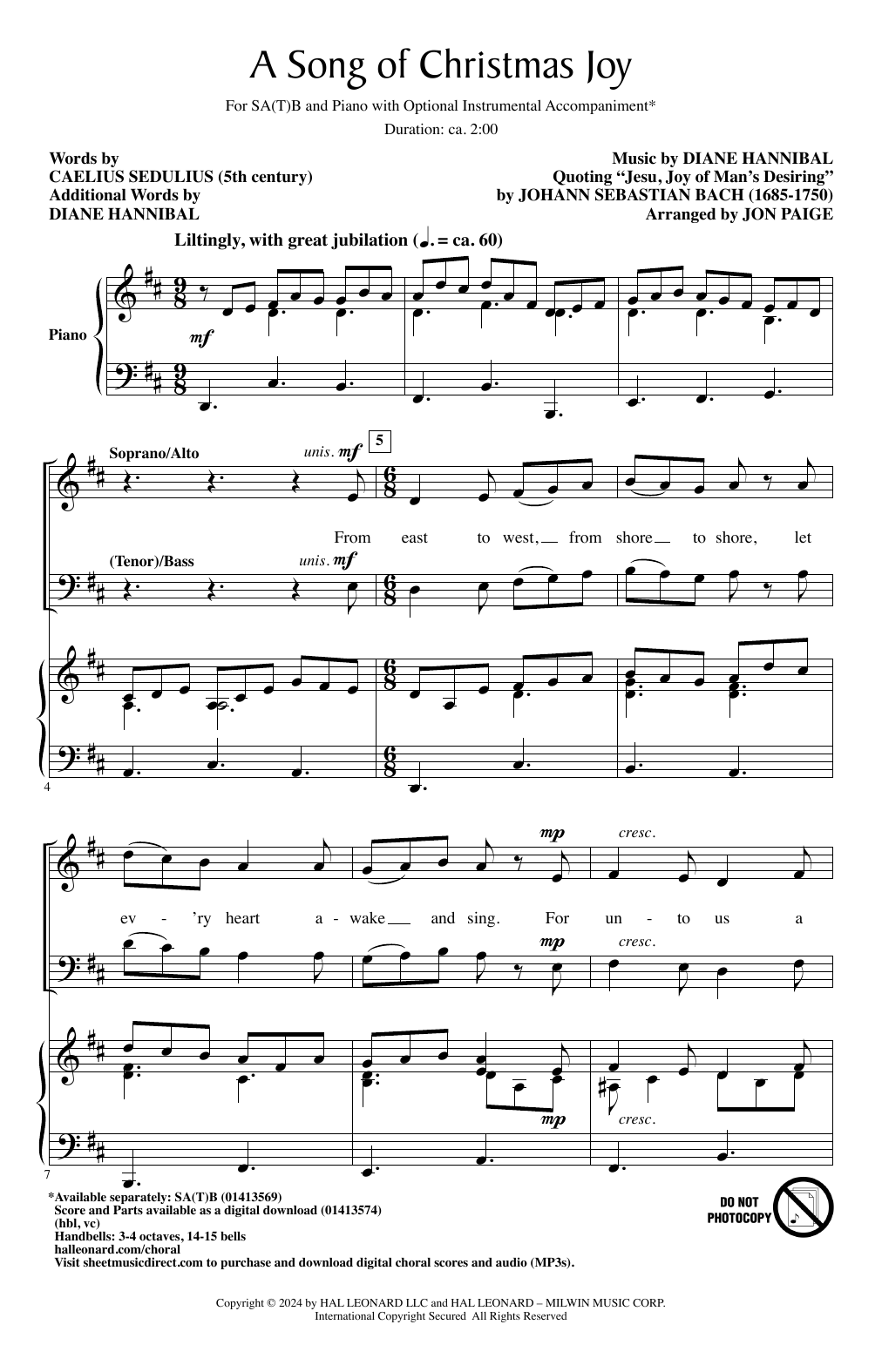 Download Diane Hannibal A Song Of Christmas Joy (arr. Jon Paige) Sheet Music and learn how to play SATB Choir PDF digital score in minutes