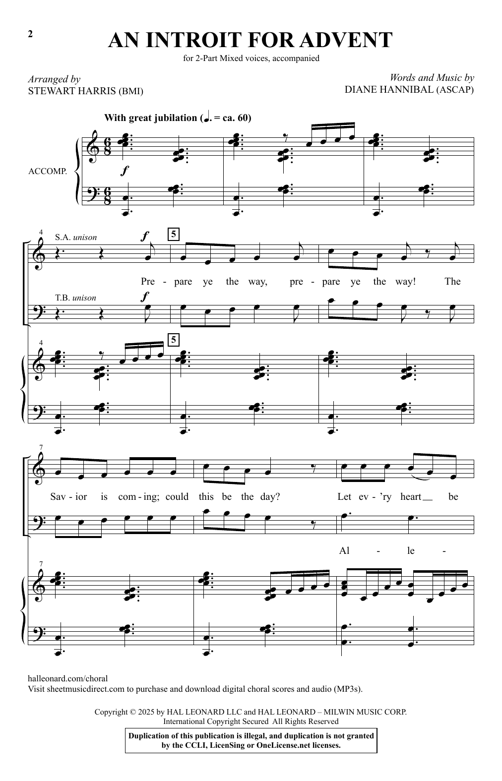 Download Diane Hannibal An Introit For Advent (arr. Stewart Harris) Sheet Music and learn how to play 2-Part Choir PDF digital score in minutes