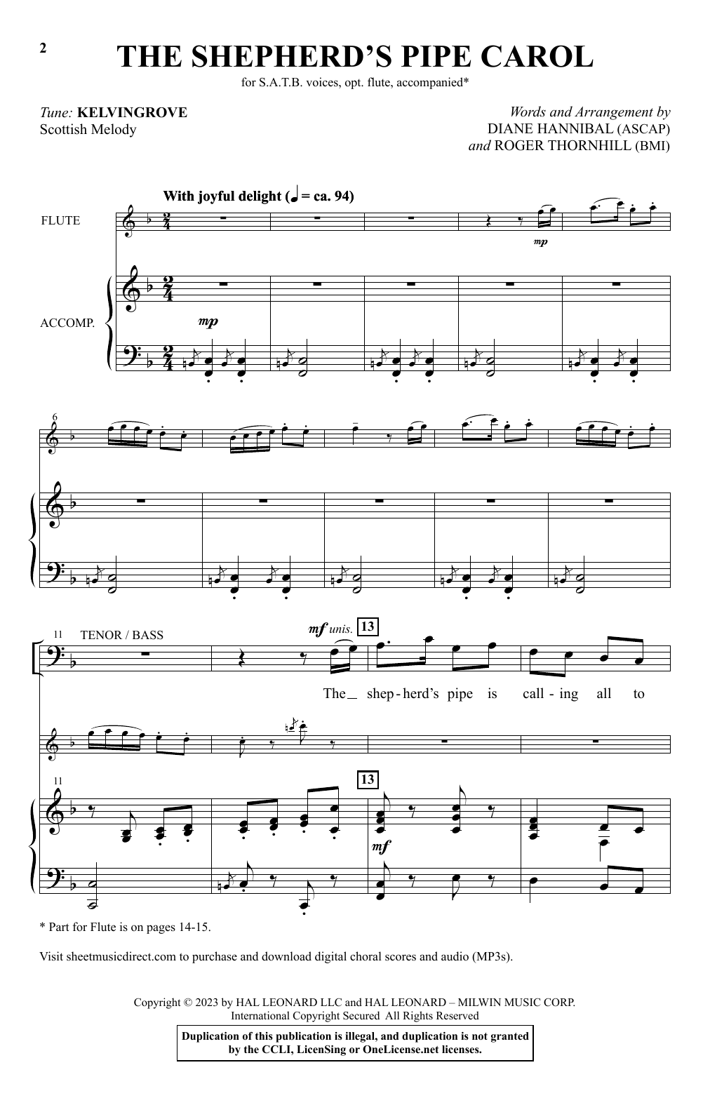 Download Diane Hannibal and Roger Thornhill The Shepherd's Pipe Carol Sheet Music and learn how to play SATB Choir PDF digital score in minutes