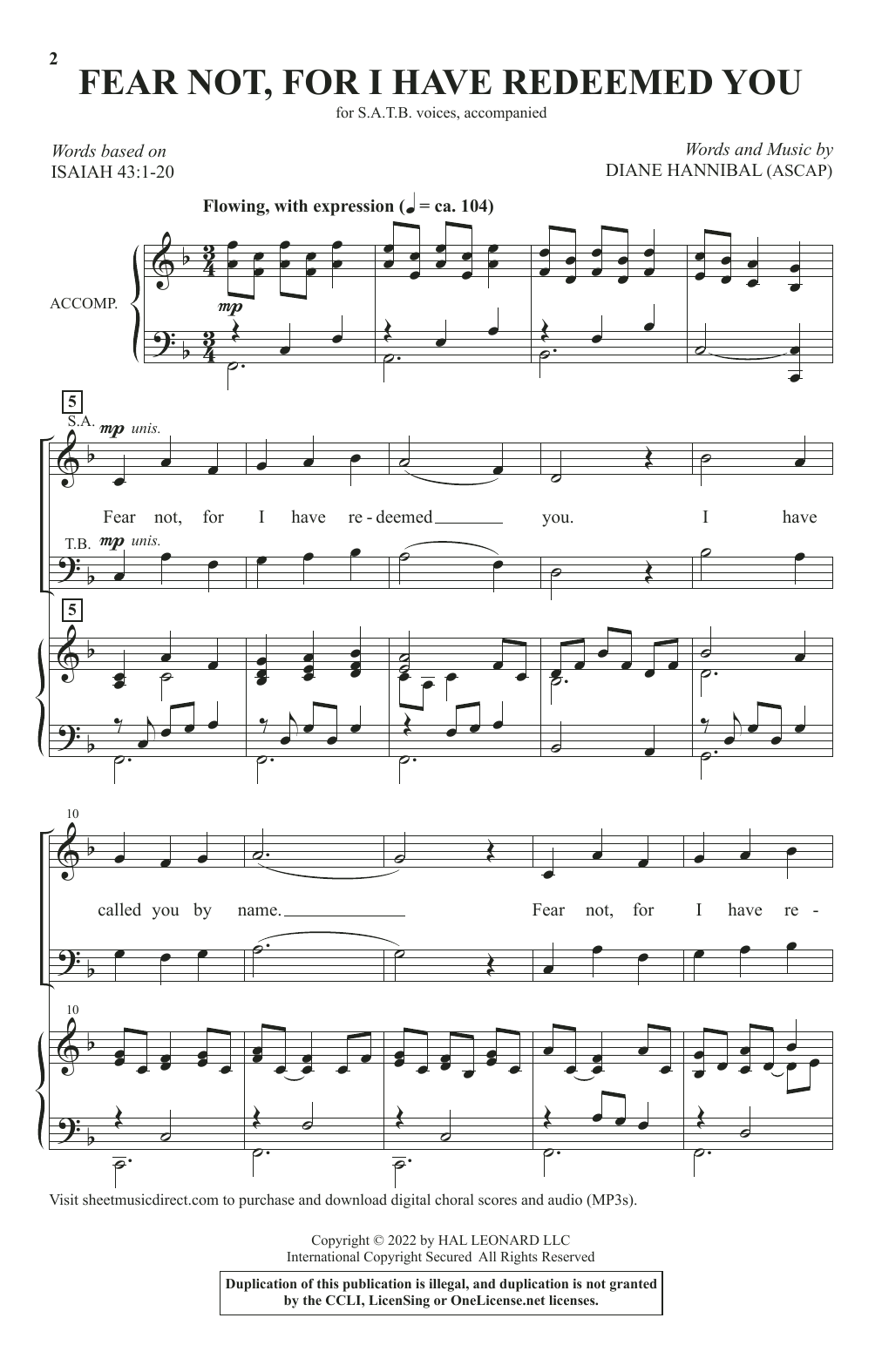 Download Diane Hannibal Fear Not, For I Have Redeemed You Sheet Music and learn how to play SATB Choir PDF digital score in minutes