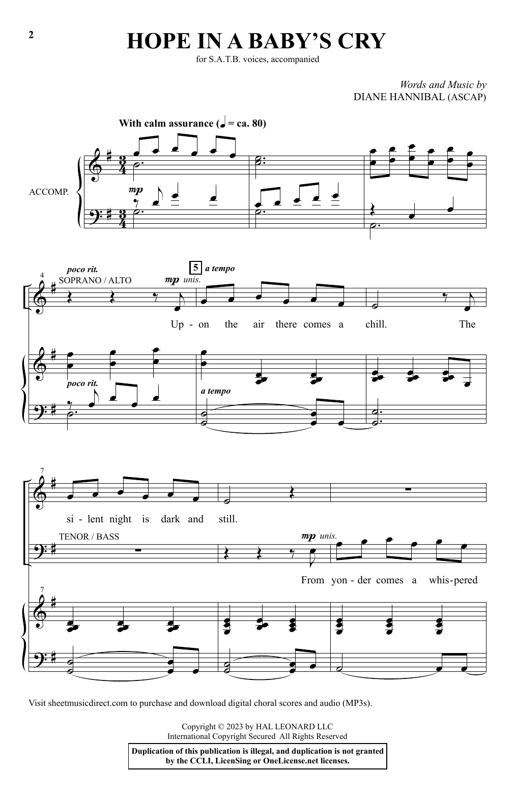 Download Diane Hannibal Hope In A Baby's Cry Sheet Music and learn how to play SATB Choir PDF digital score in minutes