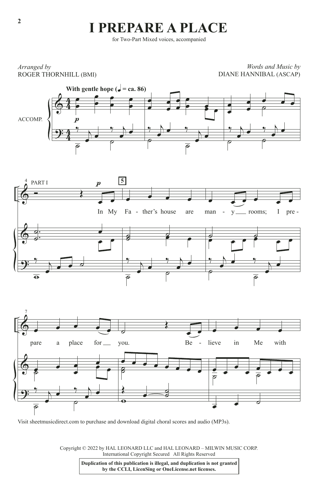 Download Diane Hannibal I Prepare A Place (arr. Roger Thornhill) Sheet Music and learn how to play 2-Part Choir PDF digital score in minutes