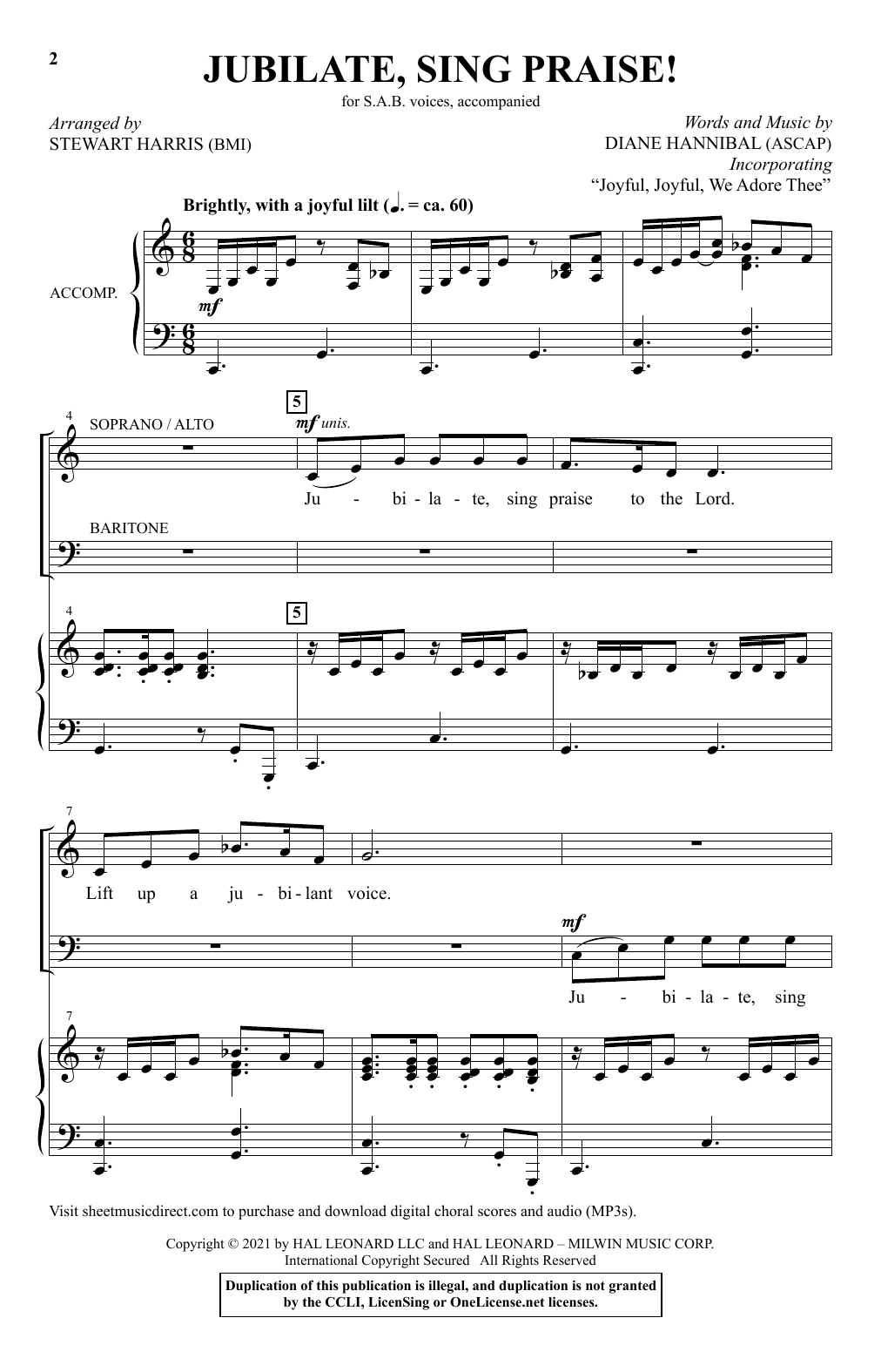 Download Diane Hannibal Jubilate, Sing Praise! (arr. Stewart Harris) Sheet Music and learn how to play SAB Choir PDF digital score in minutes
