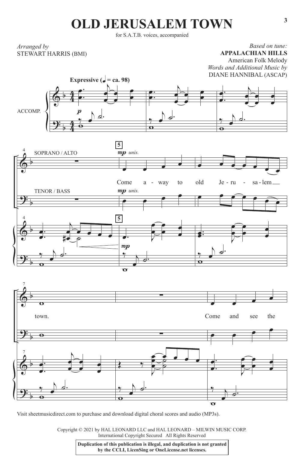 Download Diane Hannibal Old Jerusalem Town (arr. Stewart Harris) Sheet Music and learn how to play SATB Choir PDF digital score in minutes