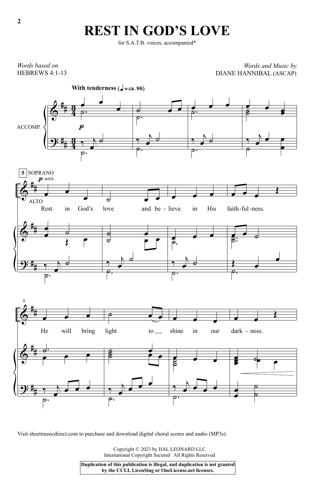 Download Diane Hannibal Rest In God's Love Sheet Music and learn how to play SATB Choir PDF digital score in minutes