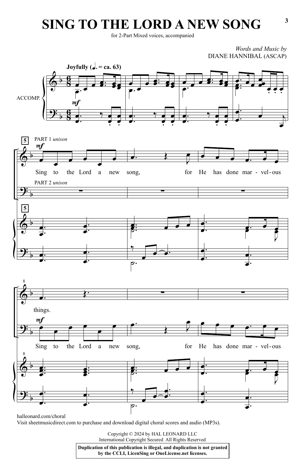 Download Diane Hannibal Sing To The Lord A New Song Sheet Music and learn how to play 2-Part Choir PDF digital score in minutes