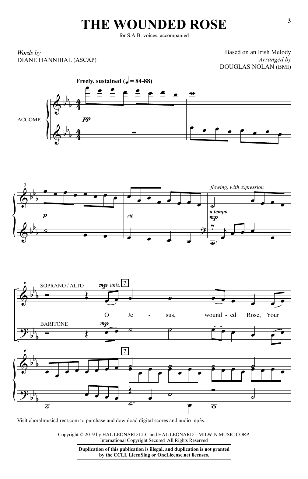 Download Diane Hannibal The Wounded Rose (arr. Douglas Nolan) Sheet Music and learn how to play SAB Choir PDF digital score in minutes