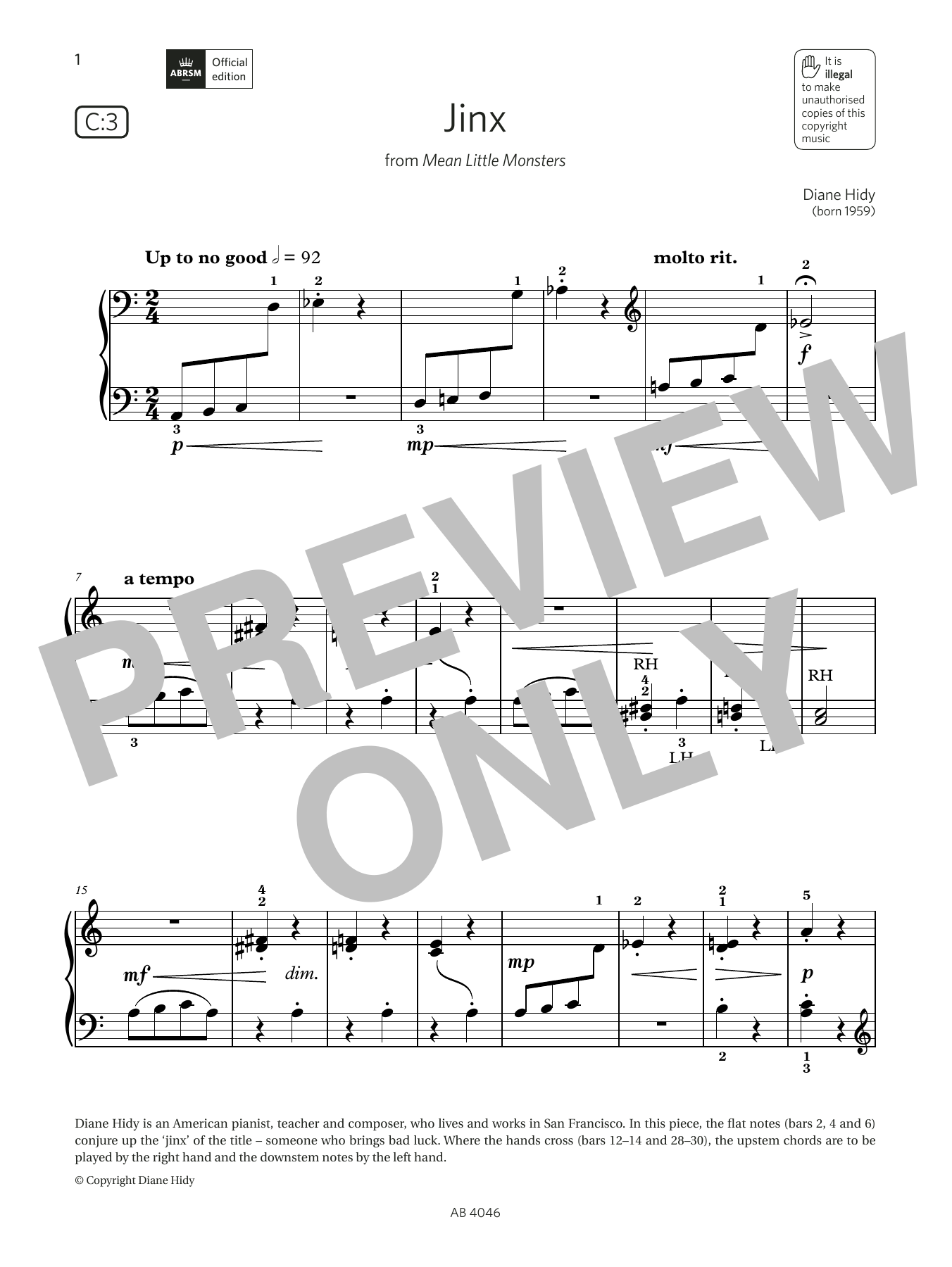 Download Diane Hidy Jinx (Grade Initial, list C3, from the ABRSM Piano Syllabus 2023 & 2024) Sheet Music and learn how to play Piano Solo PDF digital score in minutes