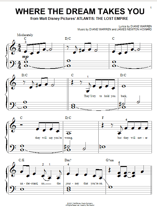 Download Diane Warren Where The Dream Takes You Sheet Music and learn how to play Lyrics & Chords PDF digital score in minutes