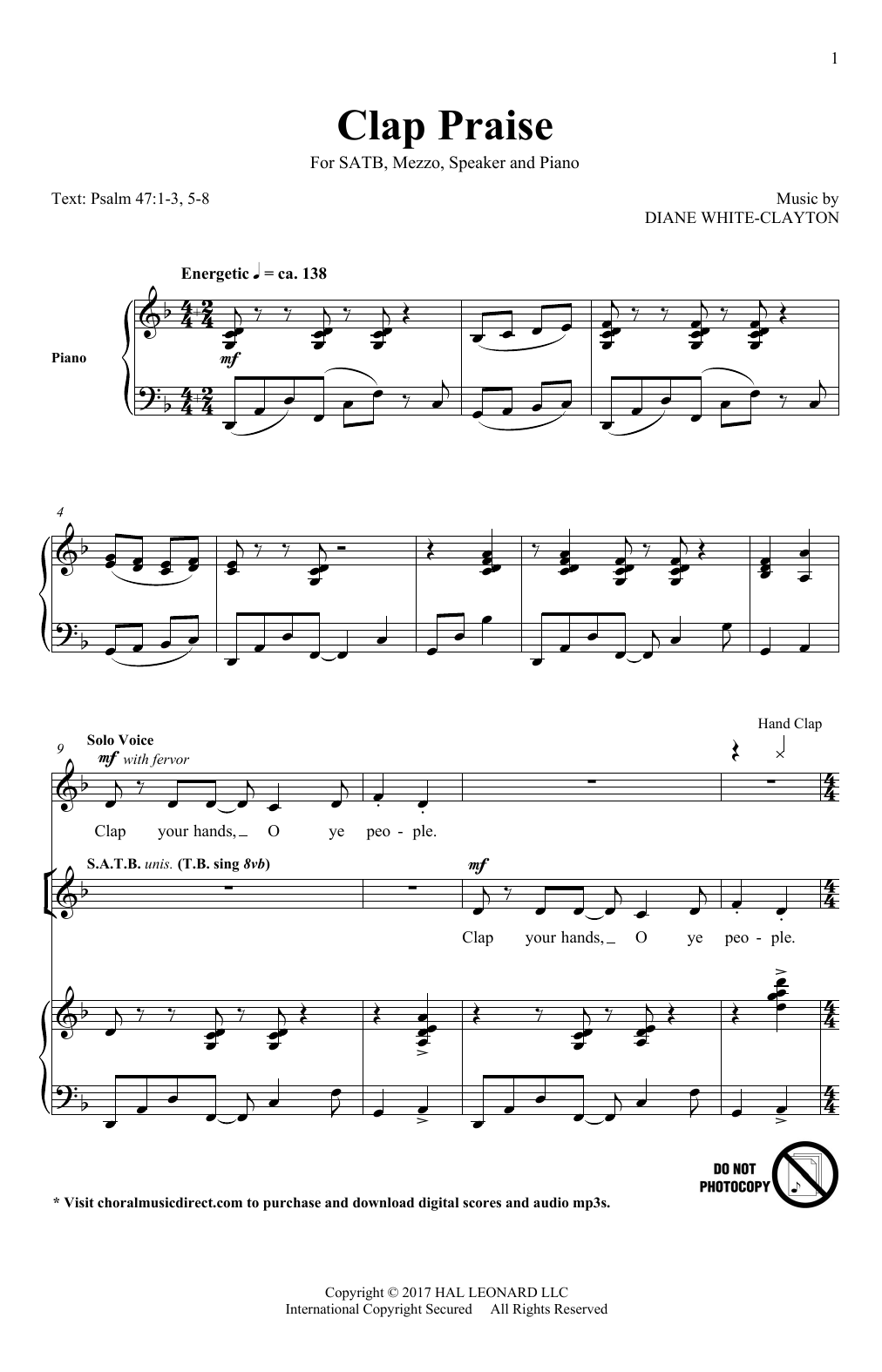 Download Diane White-Clayton Clap Praise Sheet Music and learn how to play SATB PDF digital score in minutes