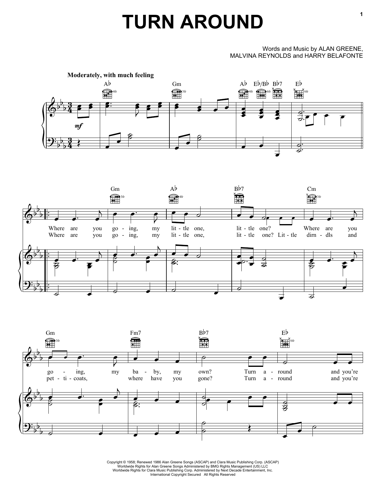 Download Dick & DeeDee Turn Around Sheet Music and learn how to play Piano, Vocal & Guitar (Right-Hand Melody) PDF digital score in minutes