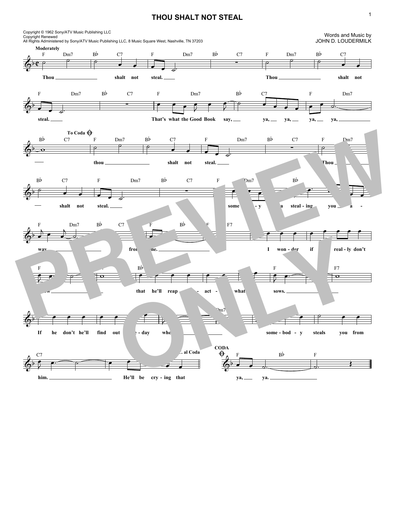 Download Dick and DeeDee Thou Shalt Not Steal Sheet Music and learn how to play Melody Line, Lyrics & Chords PDF digital score in minutes