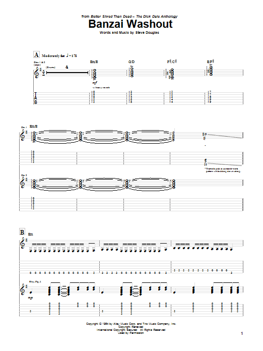 Download Dick Dale Banzai Washout Sheet Music and learn how to play Guitar Tab PDF digital score in minutes