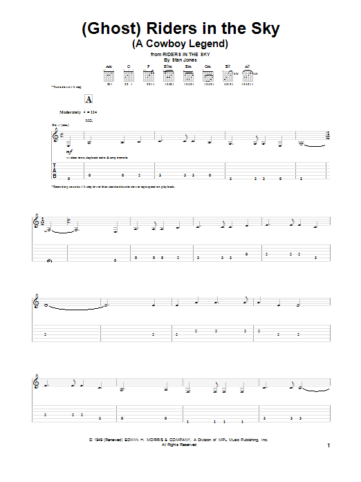 Download Dick Dale (Ghost) Riders In The Sky (A Cowboy Legend) Sheet Music and learn how to play Guitar Tab PDF digital score in minutes