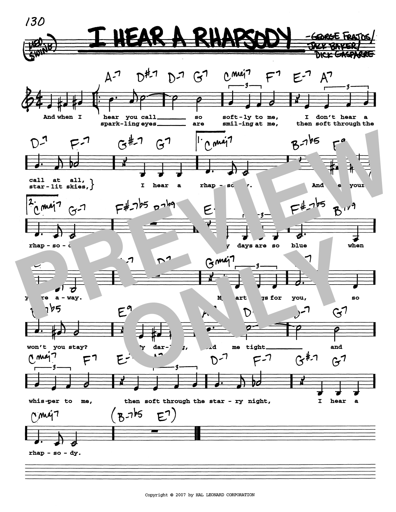 Download Dick Gasparre I Hear A Rhapsody (Low Voice) Sheet Music and learn how to play Real Book – Melody, Lyrics & Chords PDF digital score in minutes