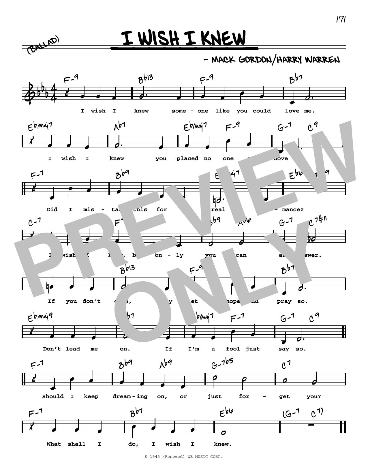Download Dick Haymes I Wish I Knew (Low Voice) Sheet Music and learn how to play Real Book – Melody, Lyrics & Chords PDF digital score in minutes