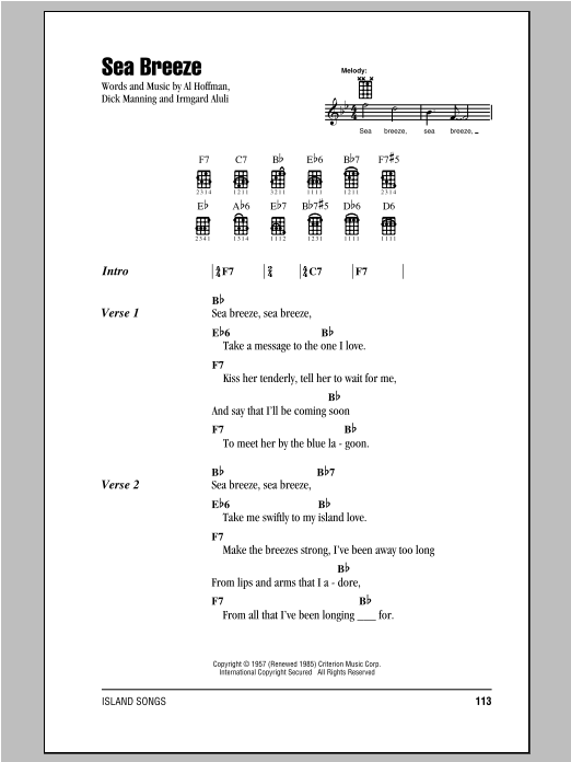 Download Dick Manning Sea Breeze Sheet Music and learn how to play Ukulele PDF digital score in minutes