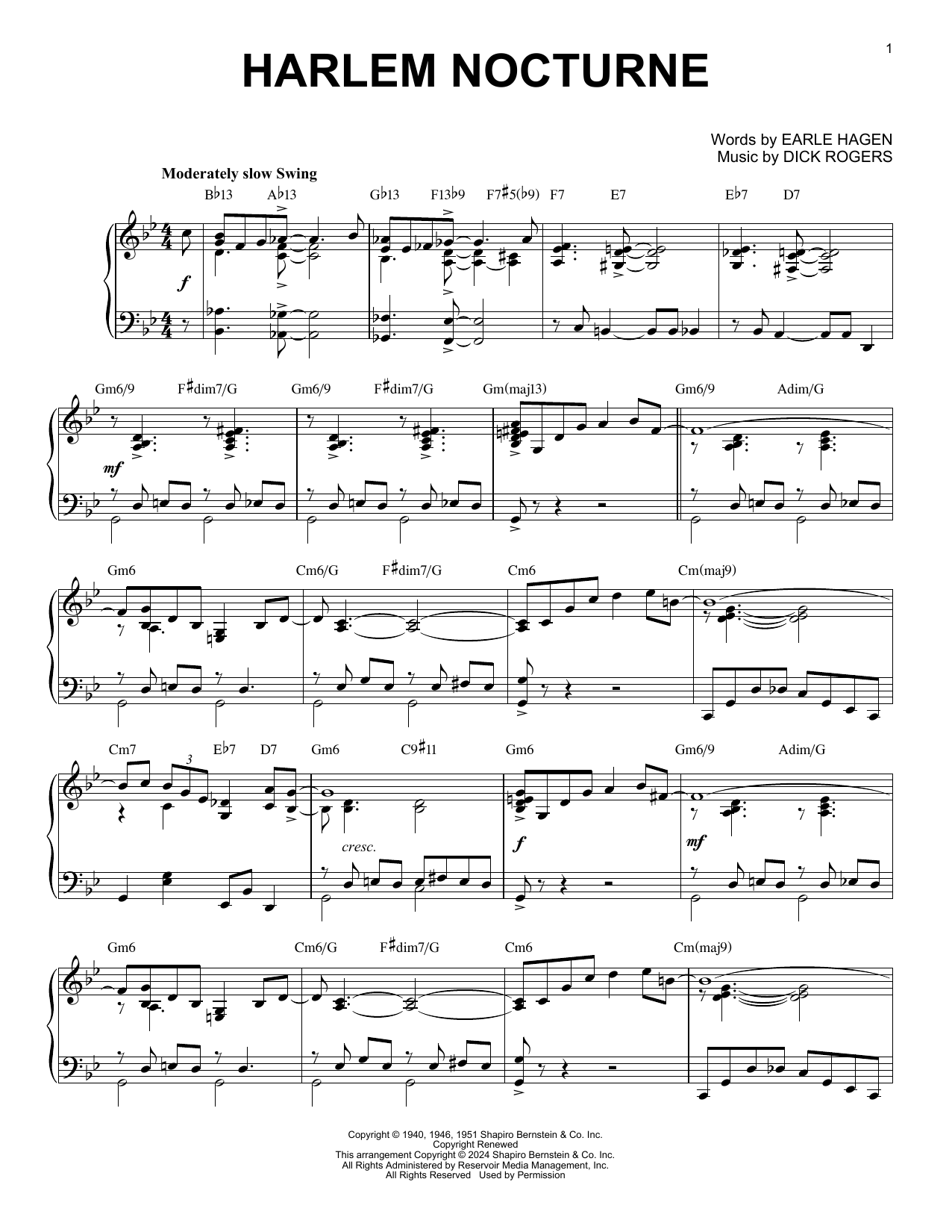 Download Dick Rogers Harlem Nocturne (arr. Brent Edstrom) Sheet Music and learn how to play Piano Solo PDF digital score in minutes