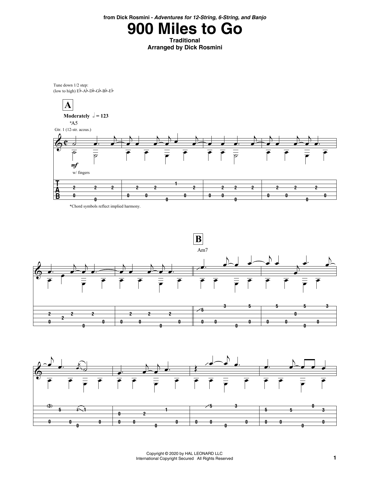Download Dick Rosmini 900 Miles To Go Sheet Music and learn how to play Solo Guitar PDF digital score in minutes