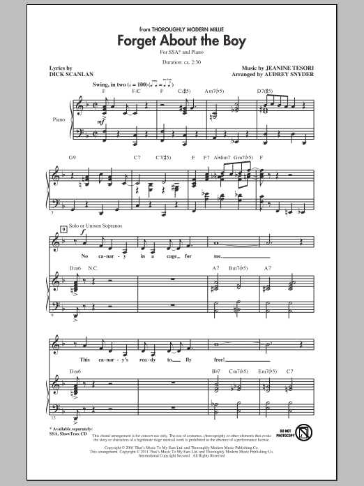 Download Audrey Snyder Forget About The Boy Sheet Music and learn how to play SSA PDF digital score in minutes