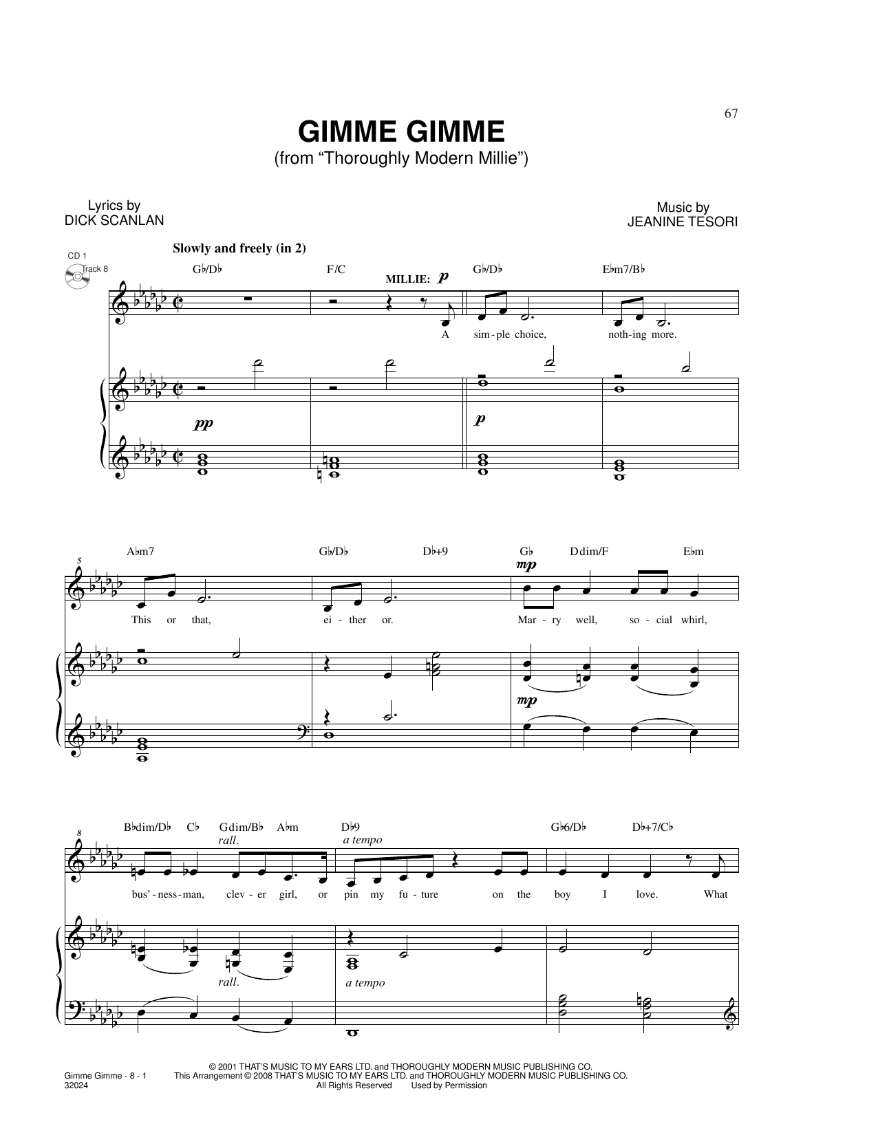 Download Dick Scanlan Gimme Gimme (from Thoroughly Modern Millie) Sheet Music and learn how to play Piano & Vocal PDF digital score in minutes