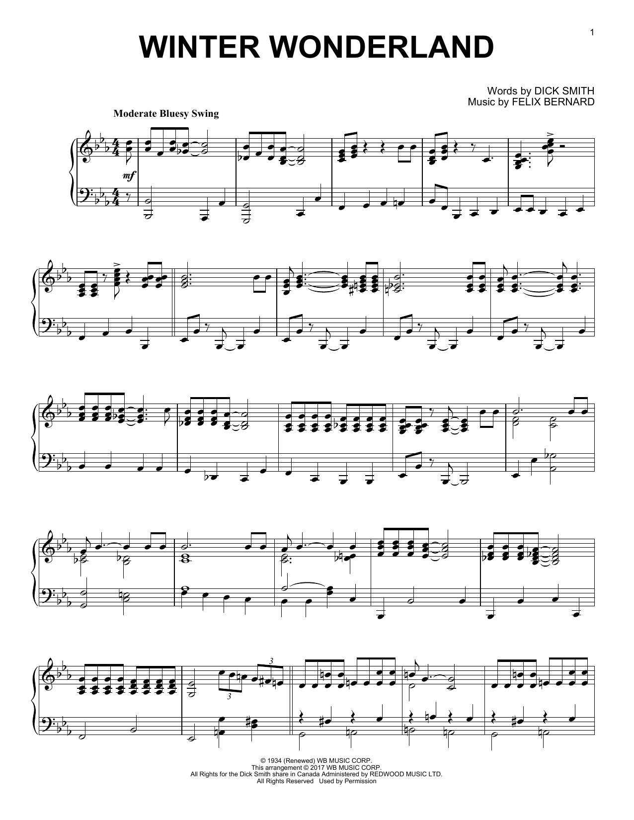 Download Dick Smith Winter Wonderland Sheet Music and learn how to play Piano PDF digital score in minutes