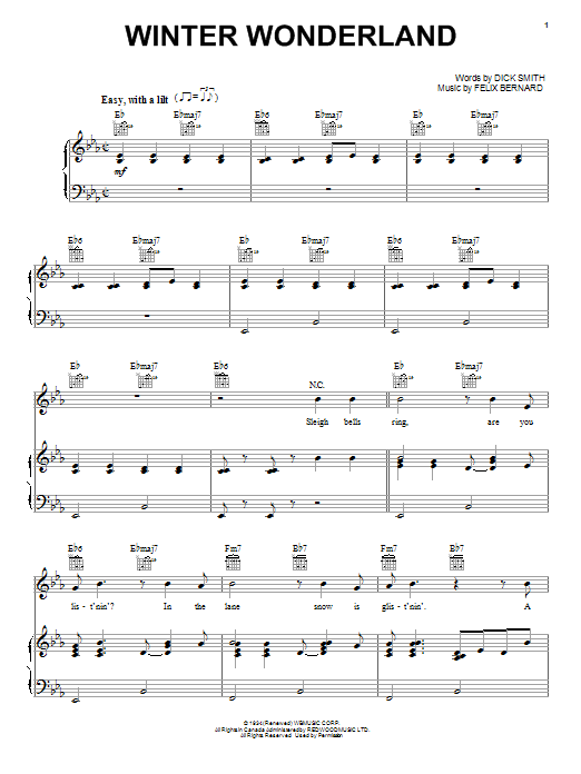 Download Dick Smith Winter Wonderland Sheet Music and learn how to play Lyrics & Chords PDF digital score in minutes